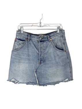 We The Free Denim Skirt Raw Hem Button Fly Blue Jean Size 30 Casual Distressed
